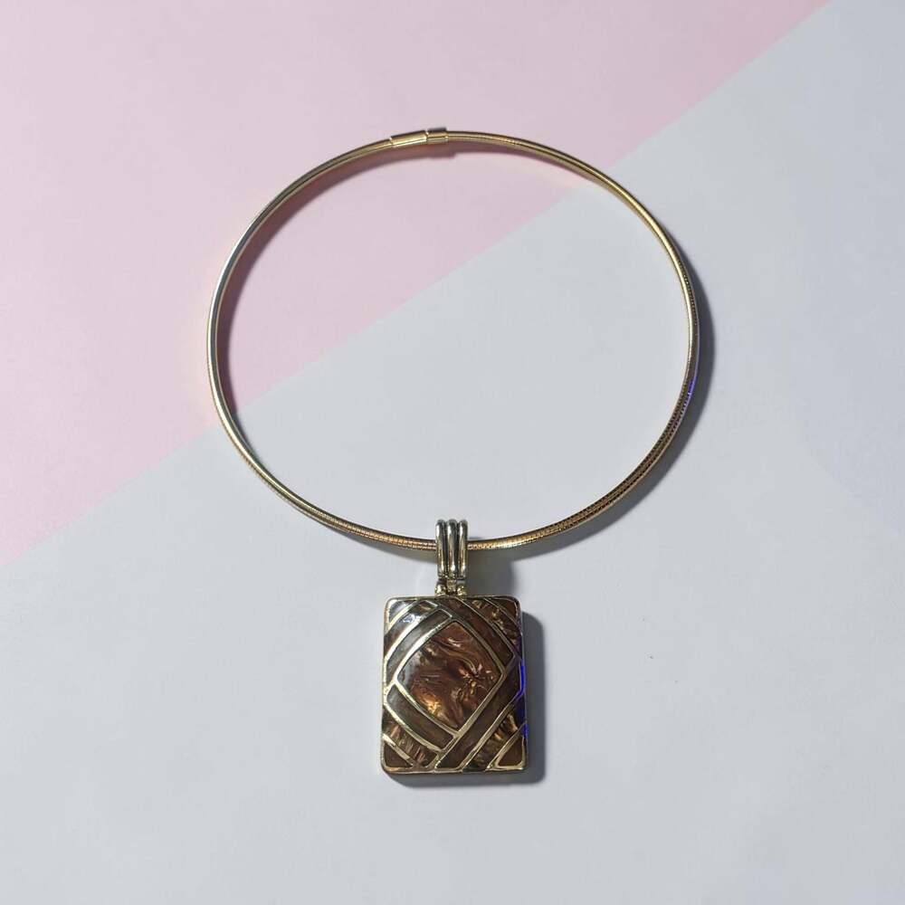 Gold-Tone Omega Chain Necklace with Rectangular Geometric Enamel Pendant
